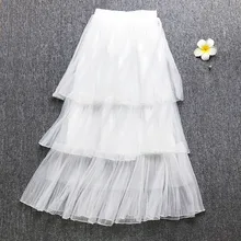 Женские Асимметричные тюлевые юбки Эластичная Высокая талия сетчатая юбка-пачка со складками Длинная Юбка-миди Saias Faldas Jupe Femmle