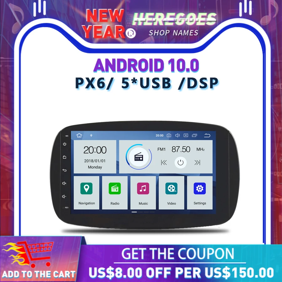 Автомобильный DVD плеер PX6 DSP IPS Android 10 4 Гб + 64 RDS радио GPS карта Bluetooth 5 0 Wifi для Benz Smart