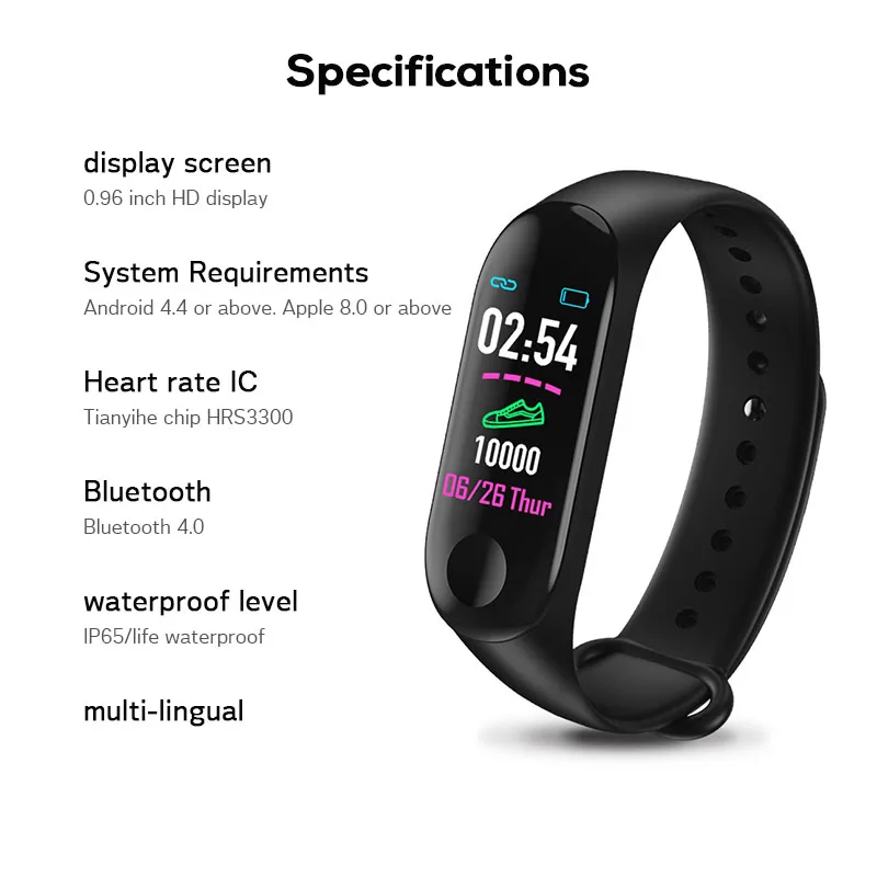 M3 Band Smart Braelet Монитор артериального давления фитнес трекер для измерения