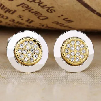 

Original Golden Two-tone Signature Studs Earrings For Women 925 Sterling Silver Earring Wedding Party Gift Fine Jewelry