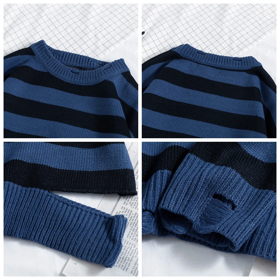 Мужской свитер в полоску с вырезом лодочкой размера плюс, Свободные повседневные мужские свитера