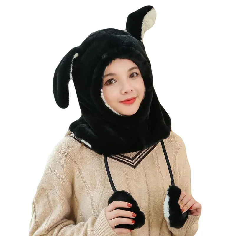 SUOGRY Cute Bear Shaped Winter Accessories Hat Scarf Set Lady Soft Fleece Earflap Cap Windproof Hat with Scarf Women Winter Set
