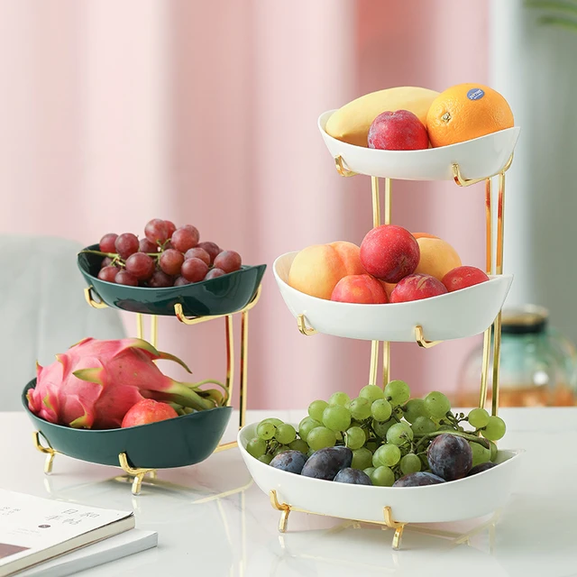 Suporte de bolo de luxo moderno metal chá da tarde frutas cerâmica