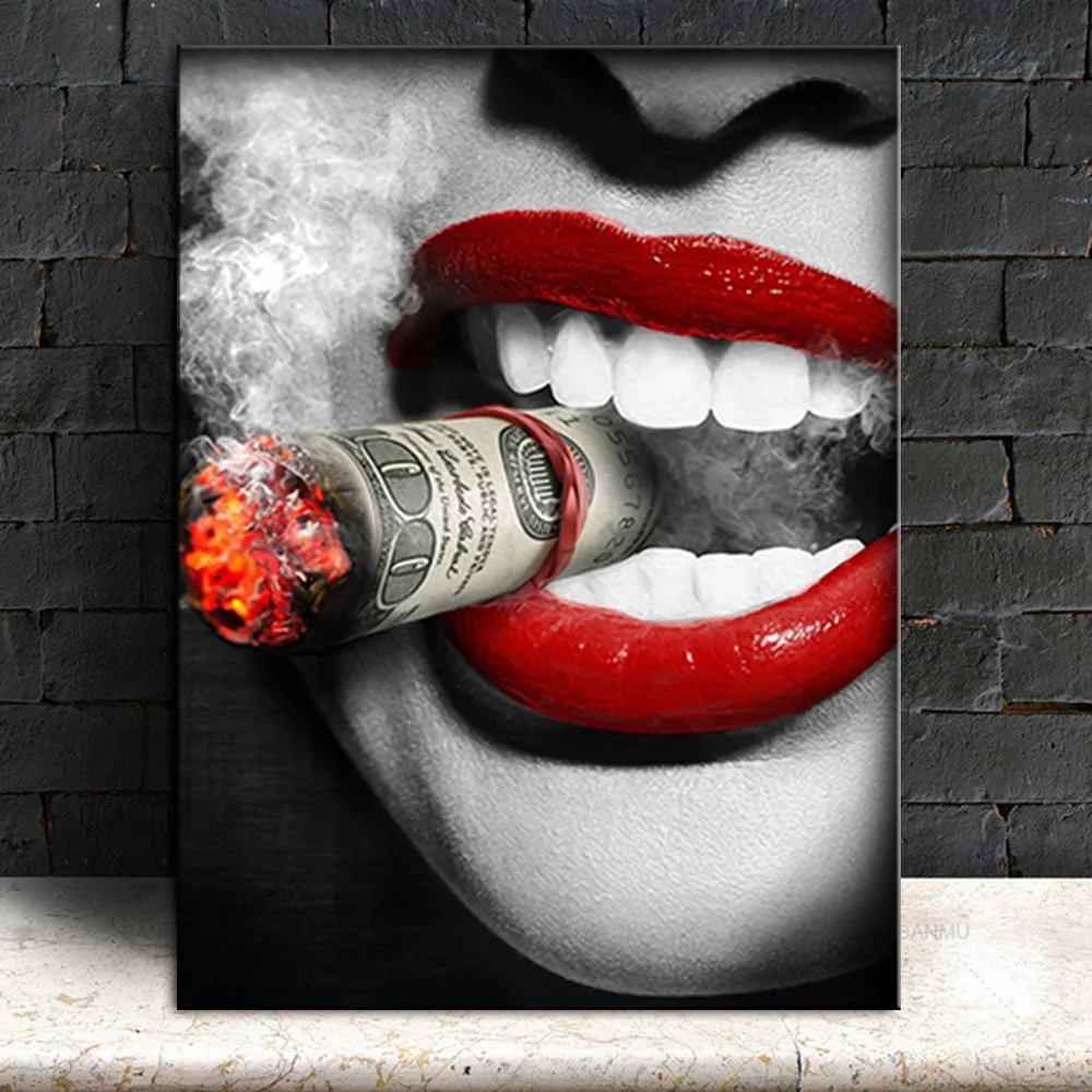 Smoking Women Canvas Painting Home Decor Wall Art Print Red Lips Bedroom Posters