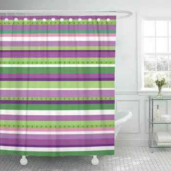 

Fun Purple and Green Stripes Great for Baby Baptism Shower Curtain Waterproof Polyester Fabric 72 x 78 inches Set with Hooks