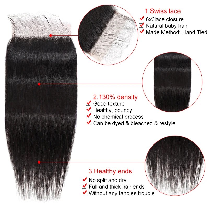 Волнистые прямые волосы 7*7 с закрытием шнурка с волосами младенца 100% человеческие бразильские волосы remy естественного цвета для женщин