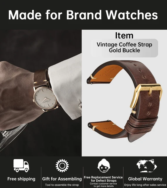 MAIKES Handmade Watchband Butterfly Buckle Vegetable Tanned Cow Leather Made In Italy Quick Release Bracelet Band Watch Strap Coffee G Buckle