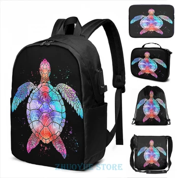 

Funny Graphic print Mandala Sea Turtle USB Charge Backpack men School bags Women bag Travel laptop bag