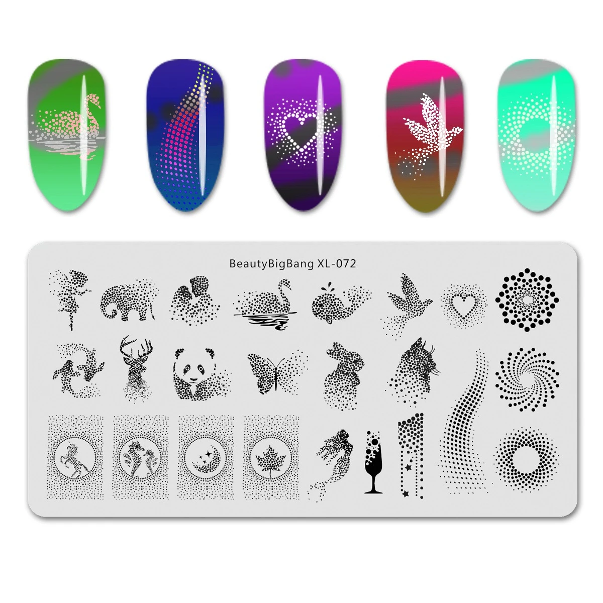 

BeautyBigbang 6*12cm Stamping Plates Nail Stainless Steel Geometry Panda Swan Heart Moon Dot Image Nail Stamps Template