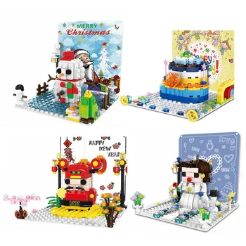 

New arrive Mini Blocks Christmas series God of wealth snowman building Blocks Small particles bricks Action Figure toys for boy