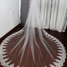 Белая/слоновая кость длина собора Длинная свадебная фата с кружевным краем свадебная вуаль свадебные аксессуары с металлической расческой