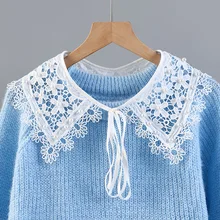 Bonito gilrs vestido camisola contas florais coleiras falsas xale para mulher camisa bordado feminino destacável gola decote falso col