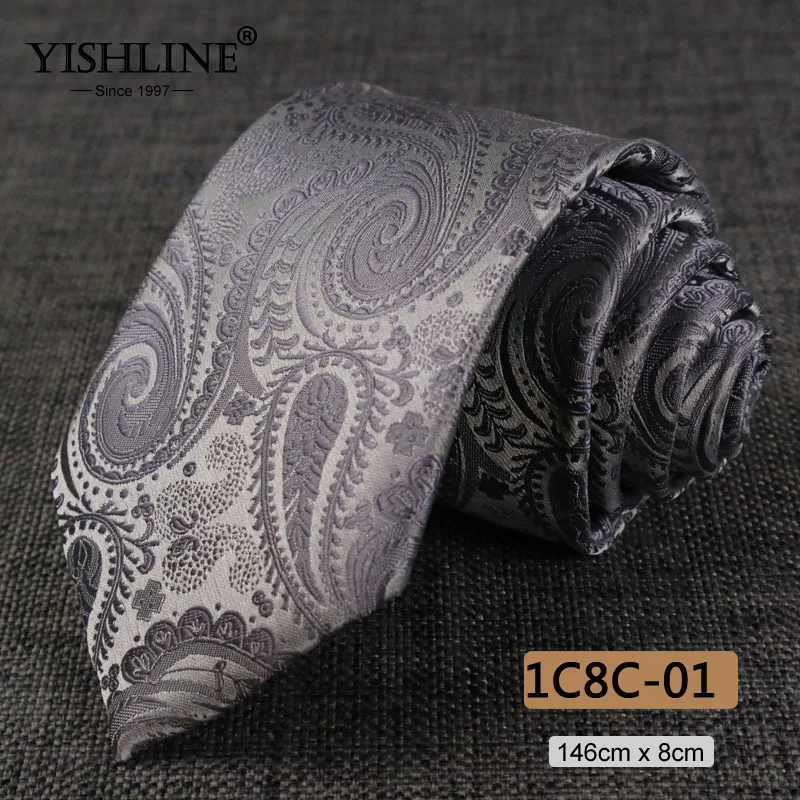 YISHLINE, новинка, 8 см, мужские галстуки, модные, с узором пейсли, высокое качество, жаккард, галстук на шею, галстуки на свадьбу, вечеринку, галстук, стрелка, 156 см - Цвет: 1C8C-01