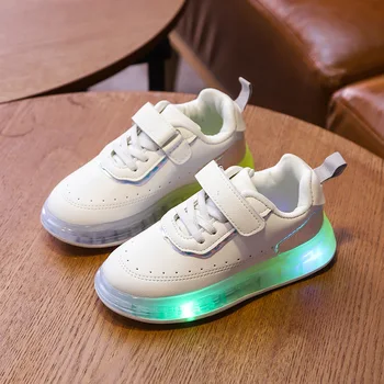 

Kids Sneakers New Children's Sports Shoes Wild White Girls Shoes Boys Bright LED Lamp Casual Shoes