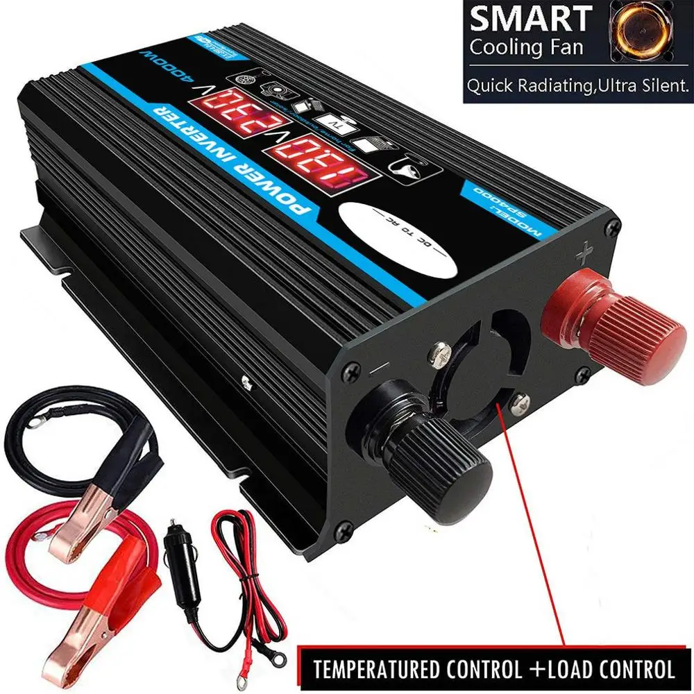 4000W 12V to 220V/110V LED Car Power Inverter Converter Charger Adapter Dual USB Voltage Transformer Modified Sine Wave