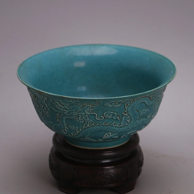 Нежная желтая глазурь чаша с рисунком дракона Сделано в Цяньлун династии Цин
