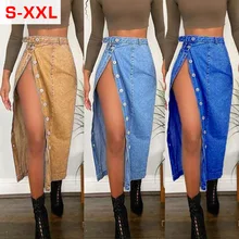 

SKMY 2022 Spring New Clothes For Women Casual Denim Skirt Fashion Buttons Split Bodycon Skirt Sexy Club Outfits Solid Color