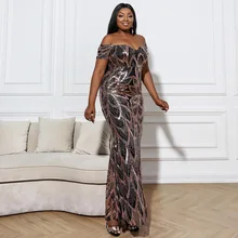 

Roken Evan 2021 Women Maxi Dress Plus Size Sexy Vintage Sequin Floor Long Sleeve Tasse Party Elegant Prom Female Large Dresses