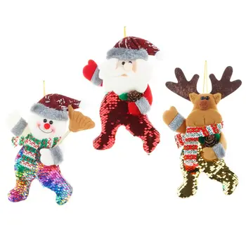 

3pcs Christmas Tree Decorations Sequin Santa Claus Snowman Elk Pendant Ornaments