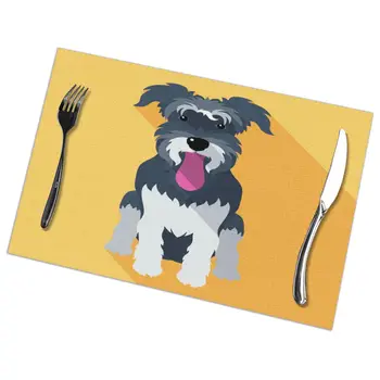 

Set of 6 Dog Miniature Schnauzer Placemats for Dining Table Place Mat in Kitchen Accessories Cup Wine Mat