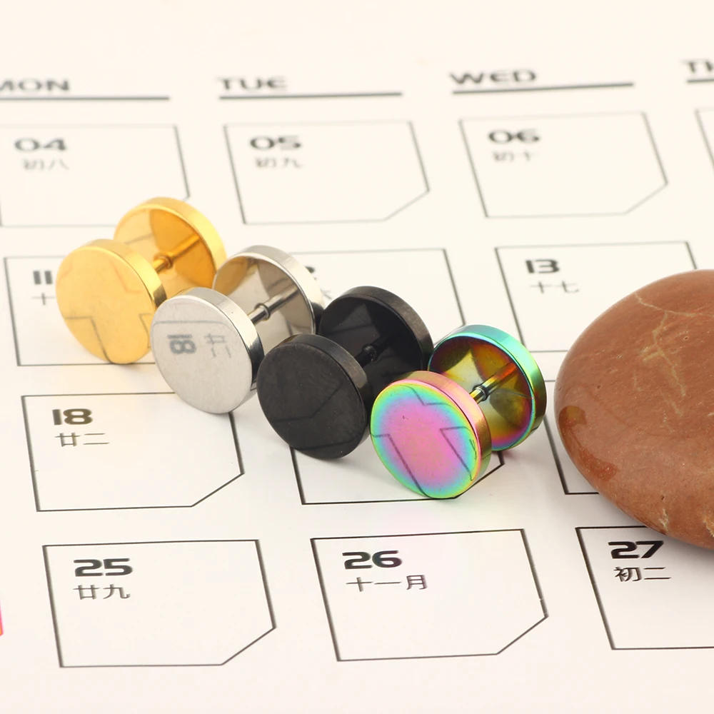 JUNLOWPY 16G Men Ear Studs Women Stainless Steel Faux Gauges Ear Tunnel Stretcher 6/8/10/12mm Body Jewelry Piercing Earrings