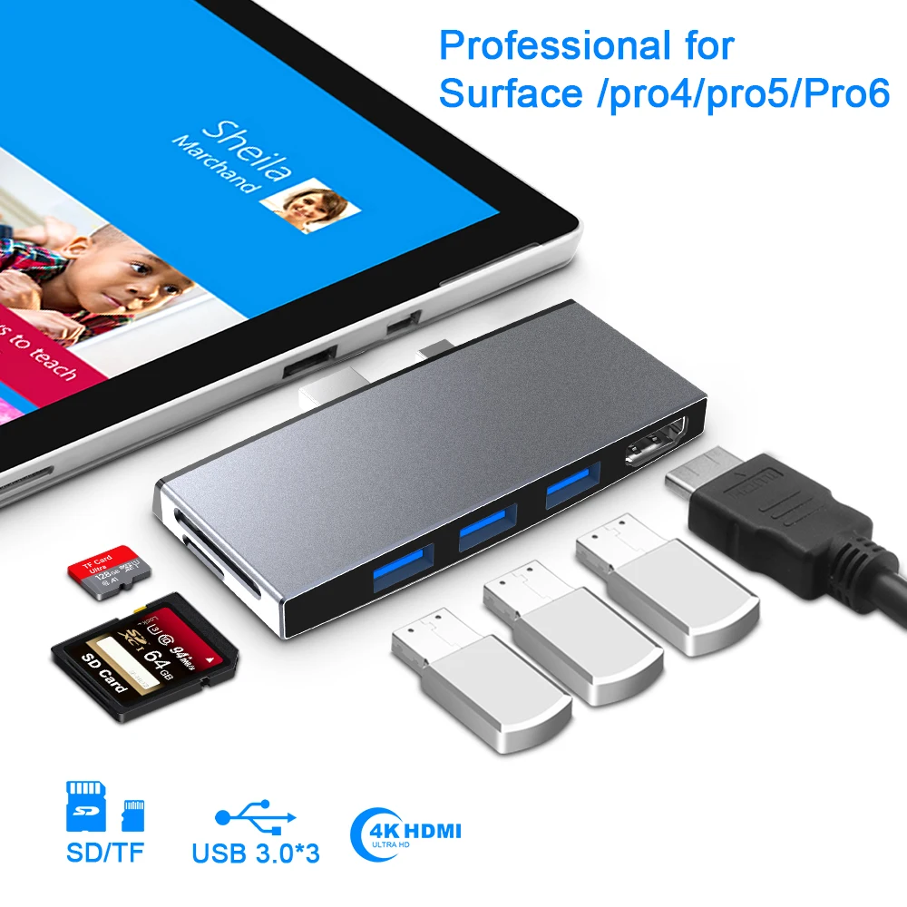 Rocketek usb 3,0 кард-ридер концентратор 4K HDMI 100 Мбит/с Ethernet адаптер для SD/TF micro SD microsoft Surface Pro 4/5/6