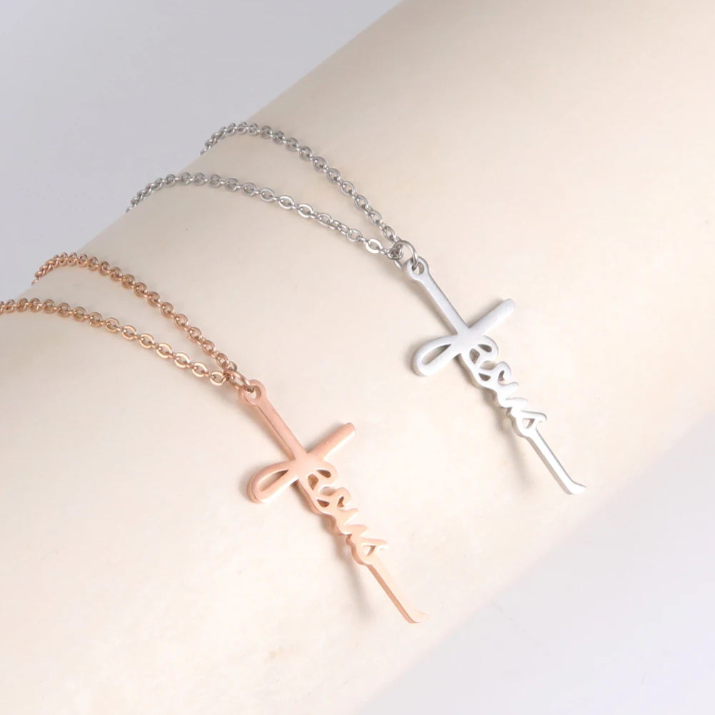 Skyrim Jesus Cross Pendant Necklace for Women Men Stainless Steel