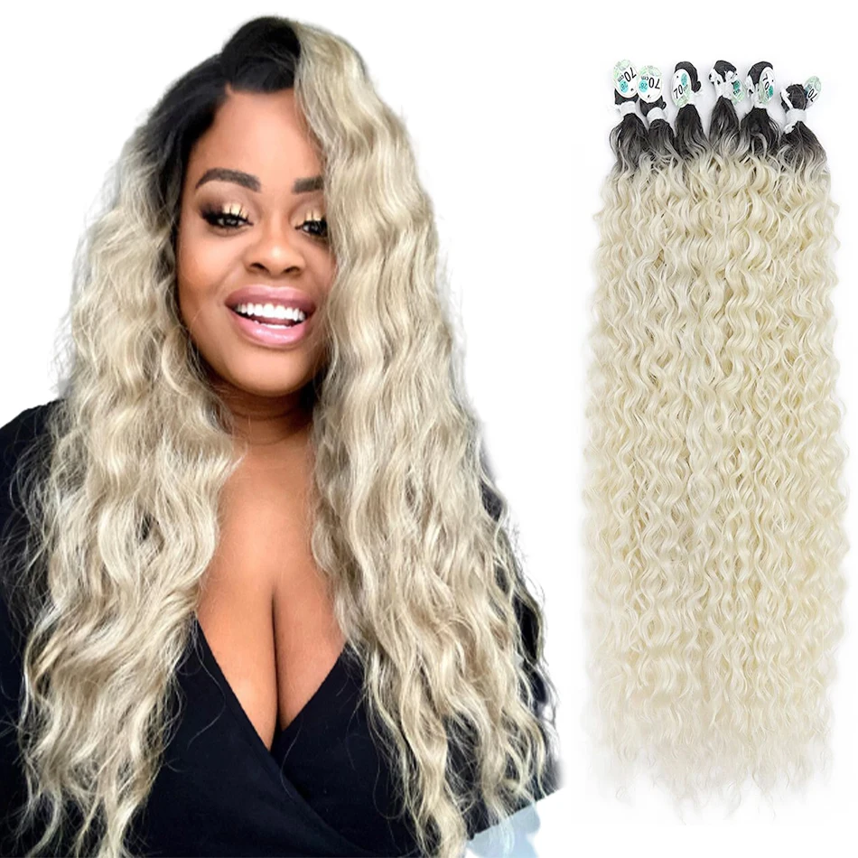Meepo Pelo Rizado sintético mechones 28 30 32 9 unids/pack 300g Rubio degradado de Color de la onda de agua de maíz rizado extensiones de pelo ondulado