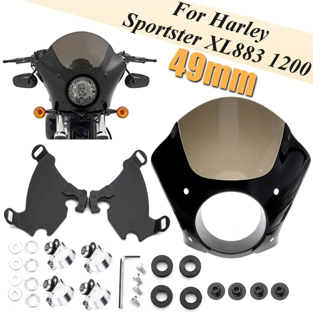 49mm Fairing Kit 1 комплект 39 мм/49 мм Передняя ABS пластиковая фара обтекатель лобового стекла и триггерный замок монтажный комплект для Harley для Sportster XL883 1200 - Цвет: 49mm Fairing Kit