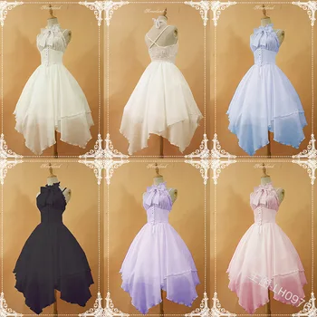 

Sweet princess lolita dress vintage bowknot cross strap high waist halter victorian dress kawaii girl gothic lolita jsk loli cos