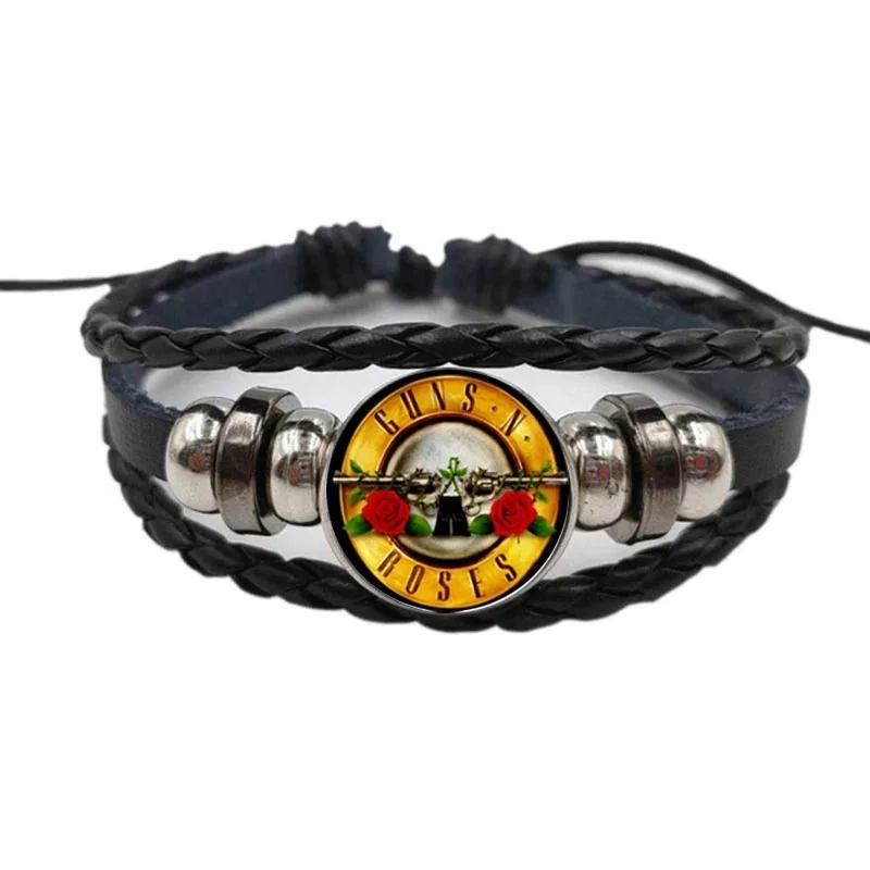 New Fashion Gun N Rose Button Bracelet Art Picture Glass Dome Bpgnr Bracelet Steampunk Band for bracelet jewelry
