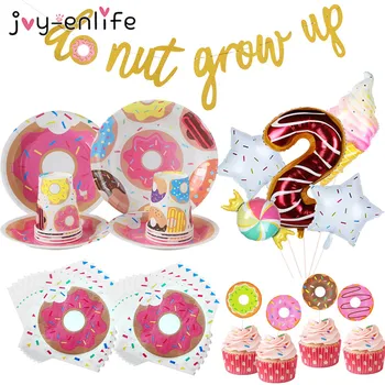 

Donut Party Supplies Girl Birthday Decoration Doughnut Balloon Banner Plates Cup Sweet 16th Baby Shower Wedding Party Favors