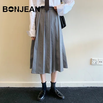 

Pleated Skirt High Waist Autumn Winter Long Skirts For Women Gray Black Skirt Pleated Streetwear Elegant Z066