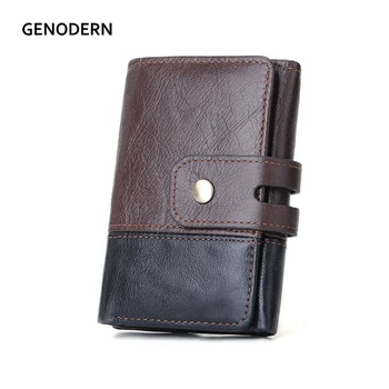 

GENODERN 2020 Vintage Trifold Hasp Men Wallets with Coin Pocket Genuine Leather Short Male Purse Cowhide Male Carteira