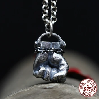 

100% S925 sterling silver pendant simple personality street dance punk fashion style retro wild fist gloves 2018 hot new sale