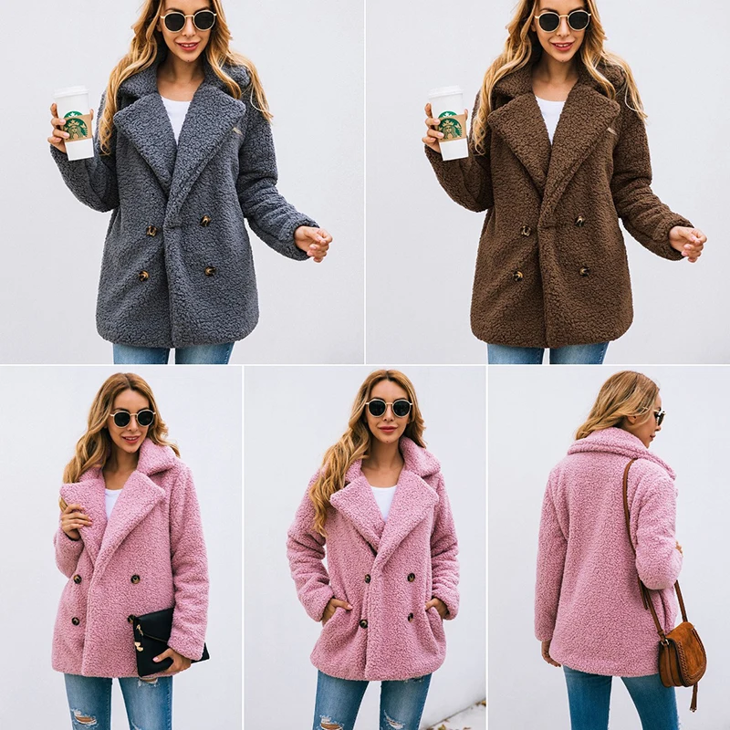 Nadafair 캐주얼 테디 코트 겨울 양털 플러스 사이즈 따뜻한 두꺼운 가짜 모피 자켓 코트 여성 포켓 플러시 오버 코트 아웃웨어