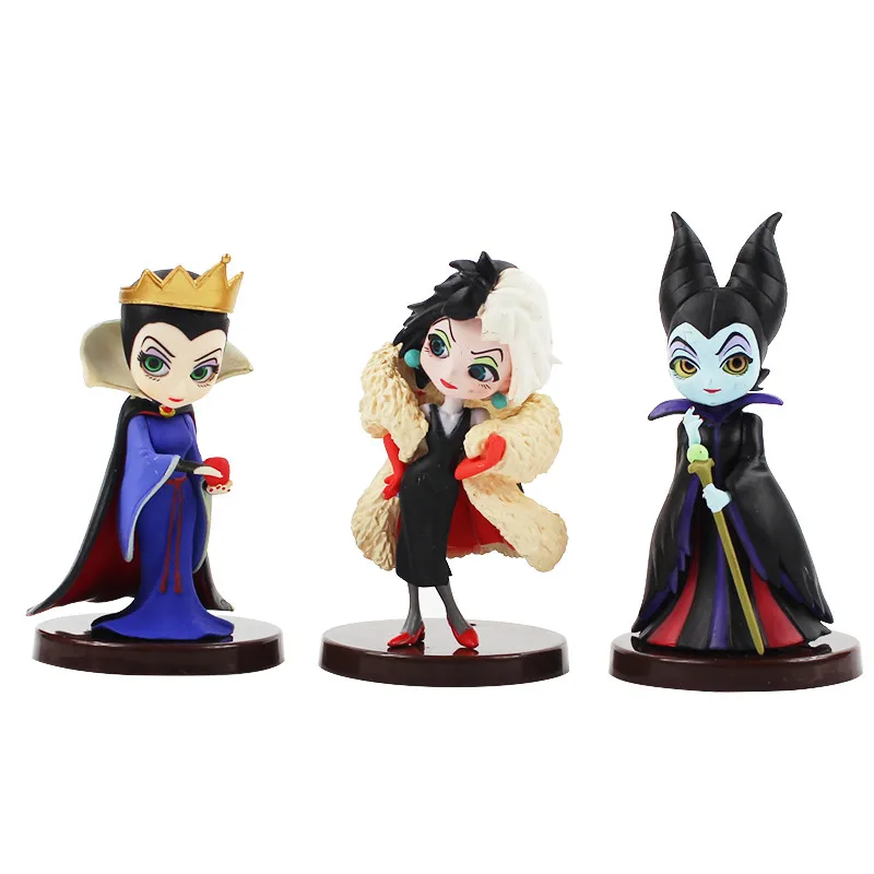 Disney 3 pièces Q posket Petit vilains ensemble Descendants 2 maléfique Cruella de Vil reine Action figurine modèle cadeau jouets pour les enfants