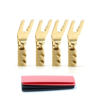 

8pcs pure copper Gold plated Y Spade Connector plug Fork connectors plug loudspeaker cable connector plug speaker cable jack