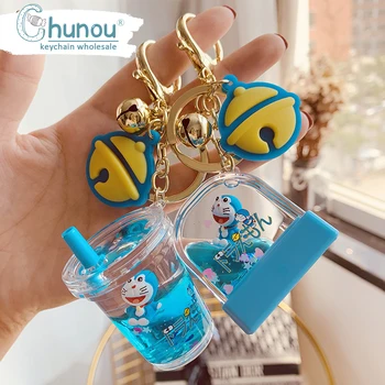 

2020 New Cute 3D Doraemon Moving Quicksand Keychain Liquid Floating Anime Key Chain Car Bag Charm Keyring Jewelry Kid Toys Party