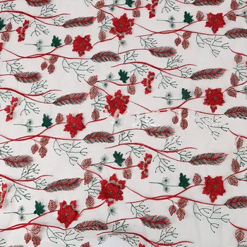

1 Yard Two-tone Lace Fabric Exquisite Red and Green Floral Floral Embroidery Bridal Lace Blossom Net Lace DIY Clothing Materials