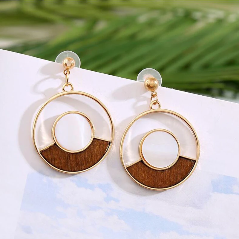 YAOLOGE Rattan Wooden Big Beads Drop Earrings Vintage Handmade Bohemian Hollow Round Dangle For 2019 Women Jewelry | Украшения и