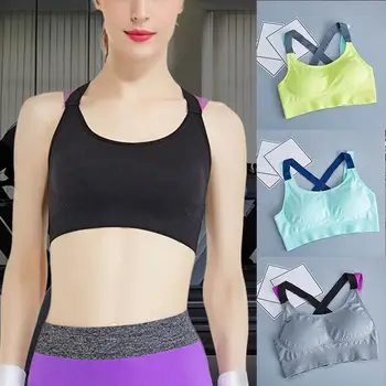 

Comfortable Soft 1PC Back Cross Strap Professional Quick Dry 5 Colors Women Sports Bra Padded Elastic Adjustable