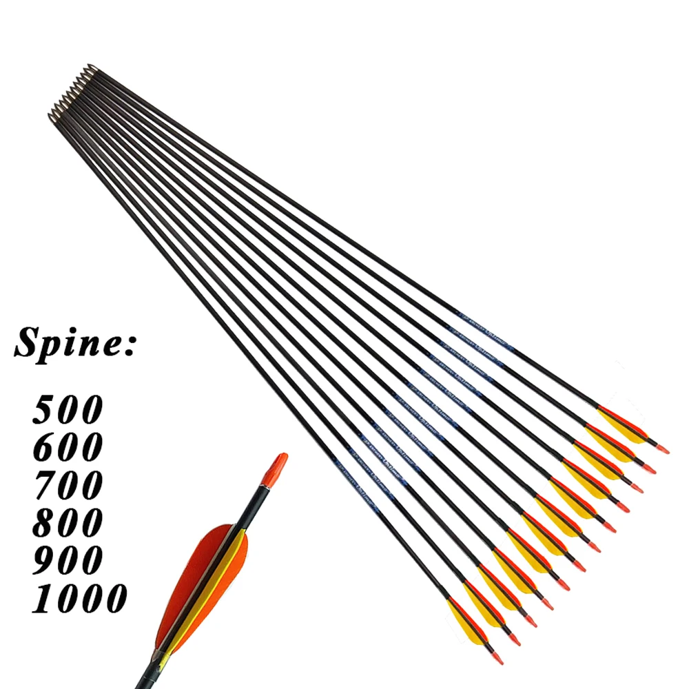 Карбоновые стрелы для стрельбы из лука SP500 1000 ID4.2mm 3 дюймов перо индейки 80gr советы