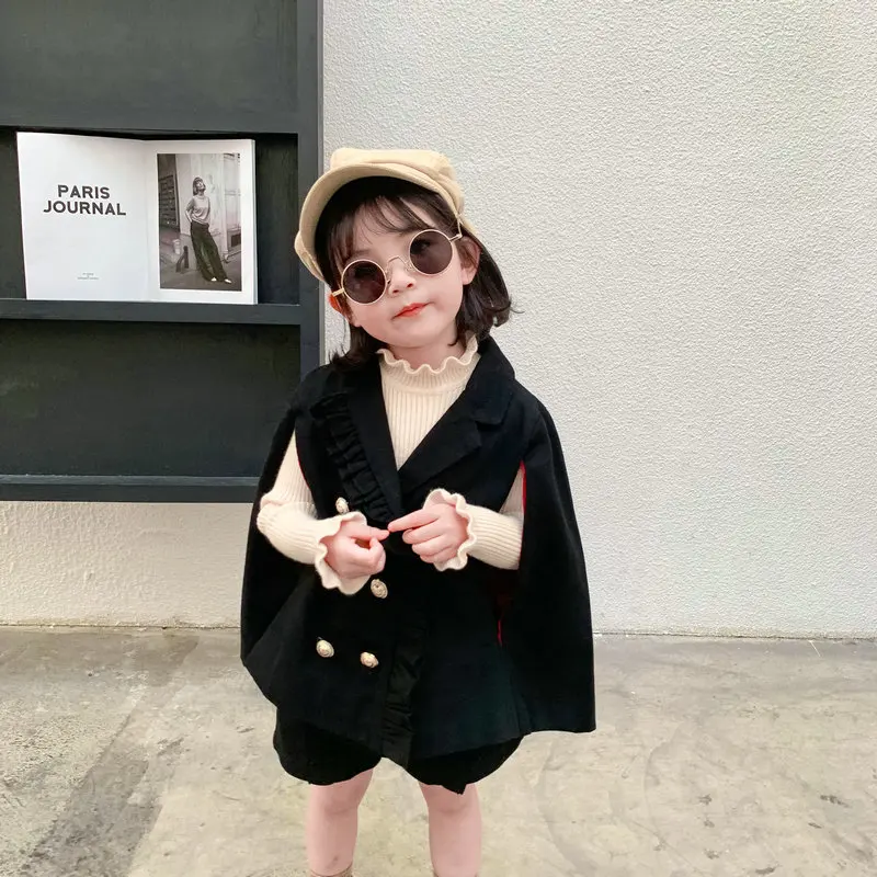 

Girl'S Suit England Graceful Cloak And Shorts 19 Autumn Clothing New Style Childrenswear 3-10-Year-Old