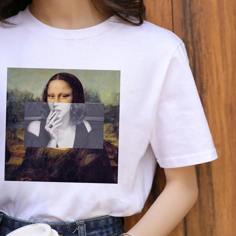 Новая футболка Mona Lisa Эстетическая Harajuku Женская Винтажная Футболка Ullzang 90s футболка в Корейском стиле футболка по индивидуальному заказу женские футболки