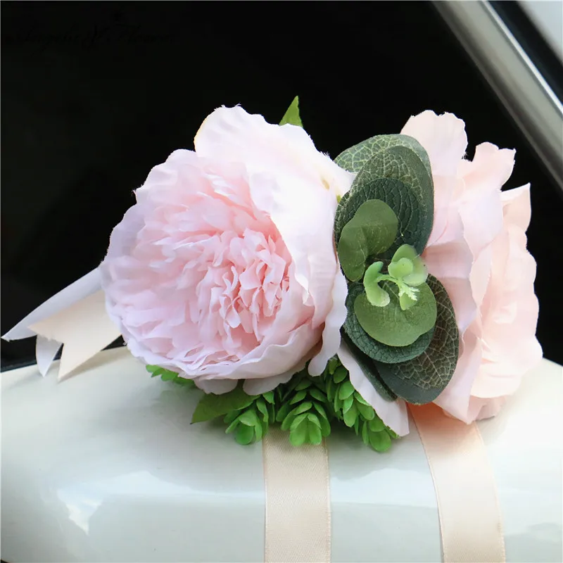 

Creative Wedding Car Decor Hand Flower Car Door Handles Rearview Mirror Decorate Corner Florals Artificials Accessories Bouquet