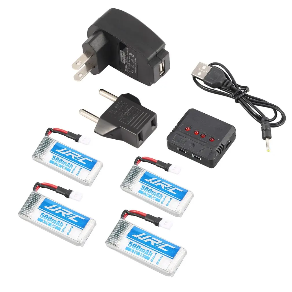 

Original 4Pcs JJR/C 3.7V 500mAh 20C Lipo Battery with 4 in 1 Charger Spare Part for JJR/C H43WH GoolRC T33 RC Drone Quadcopter