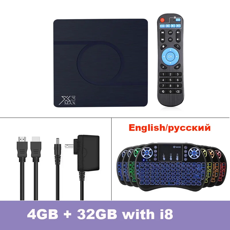 4GB 32GB Add i8 Предпродажа! X3 Max ТВ приставка Android 9,0 Amlogic S905X3 4 ГБ 32 ГБ 64 Гб ТВ приставка 8K 1080P HD медиаплеер двойной wifi Netflix Google плеер - Цвет: 4GB 32GB Add i8