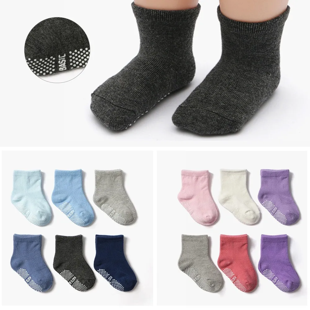 

6 Pairs/lot 0 to 6 Yrs Cotton Children's Anti-slip Boat Socks For Boys Girl Low Cut Floor Kid Sock With Rubber Grips Four Season