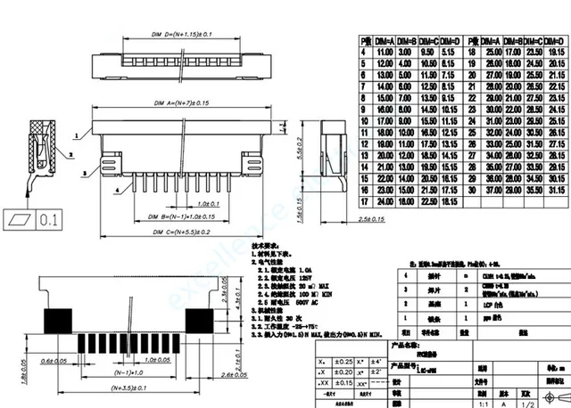 10szt FFC FPC Złącze 1.0mm 4 Pin 6 8 9 10 12 14 16 18 20 22